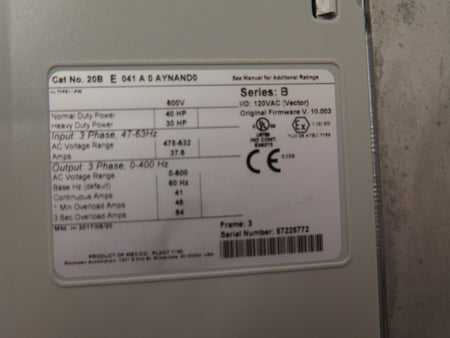 Allen-Bradley 20BE041A0AYNAND0 PowerFlex700 AC Drive 40Hp 475-632Vac - Advance Operations