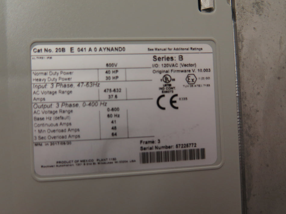 Allen-Bradley 20BE041A0AYNAND0 PowerFlex700 AC Drive 40Hp 475-632Vac - Advance Operations