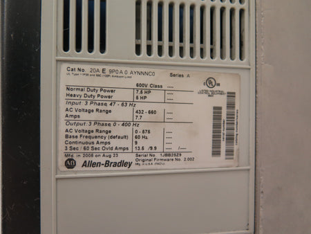 Allen-Bradley 20AE9P0A0AYNNNC0 PowerFlex 70 DriveGuard AC Drive 7.5HP 600Vac - Advance Operations