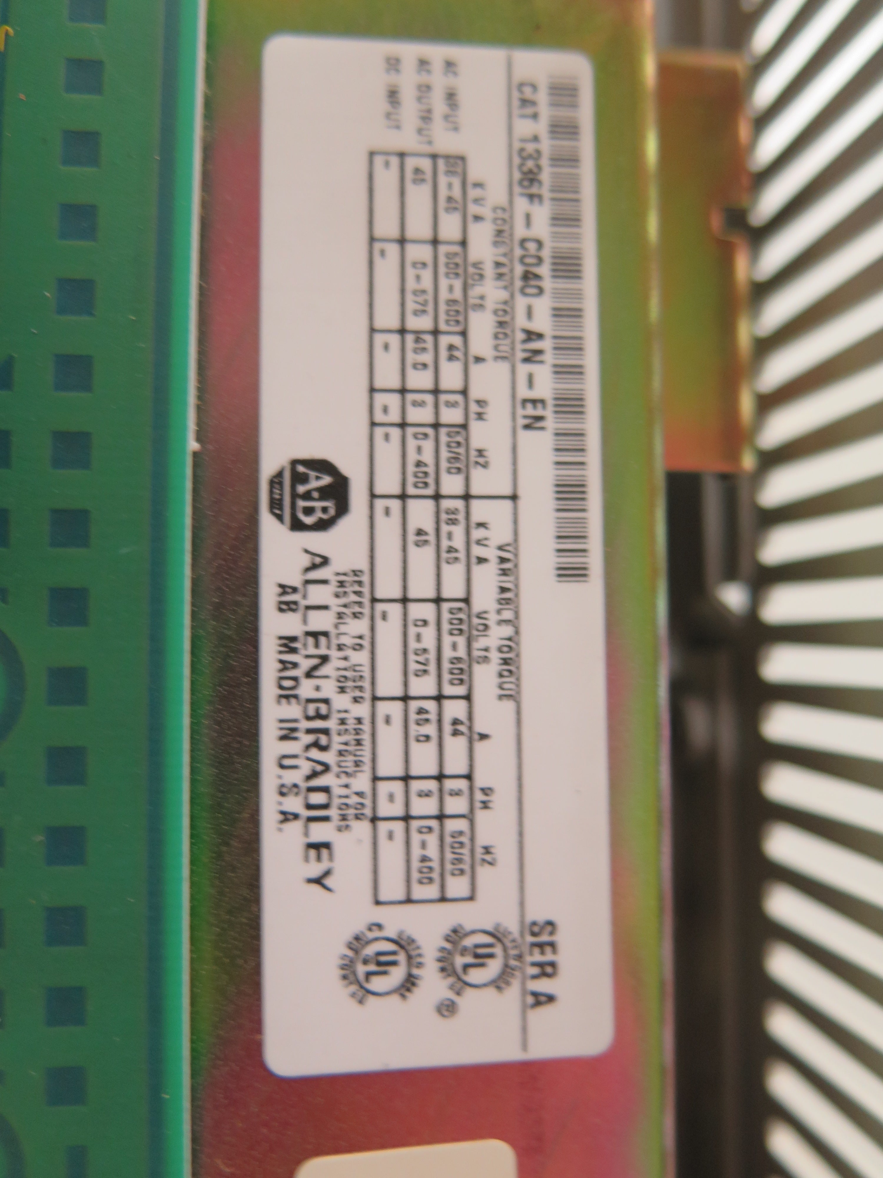 Allen-Bradley 1336S-C060-AN-EN AC Drive 60HP 500-600Vac - Advance Operations