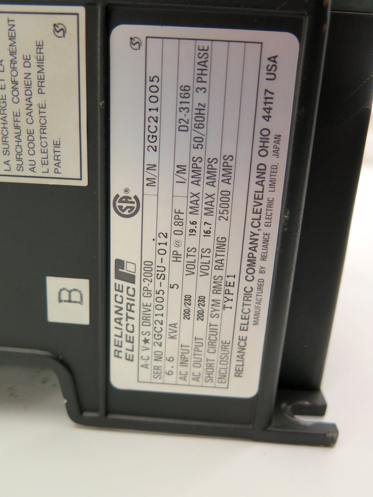 Reliance Electric 2GC21005 AC Drive 5HP 200/230Vac - Advance Operations