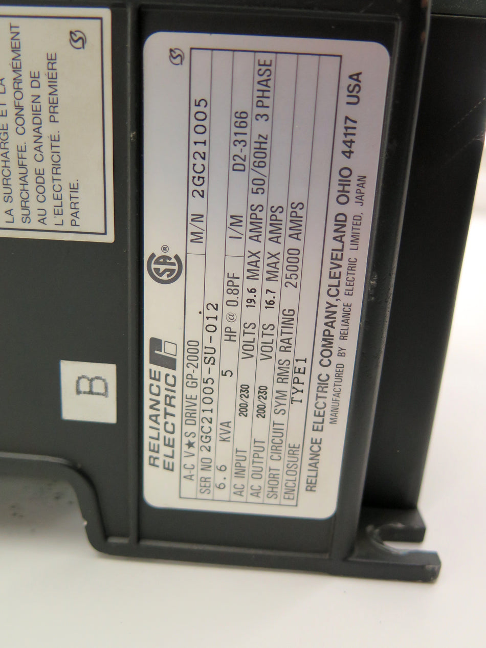 Reliance Electric 2GC21005 AC Drive 5HP 200/230Vac - Advance Operations