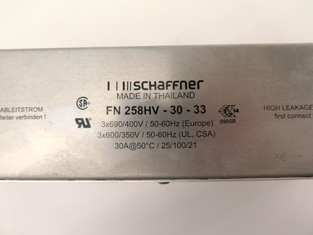 Schaffner FN 258 HV-30-33 Line Filter 3 Phase 30A 600/350Vac - Advance Operations