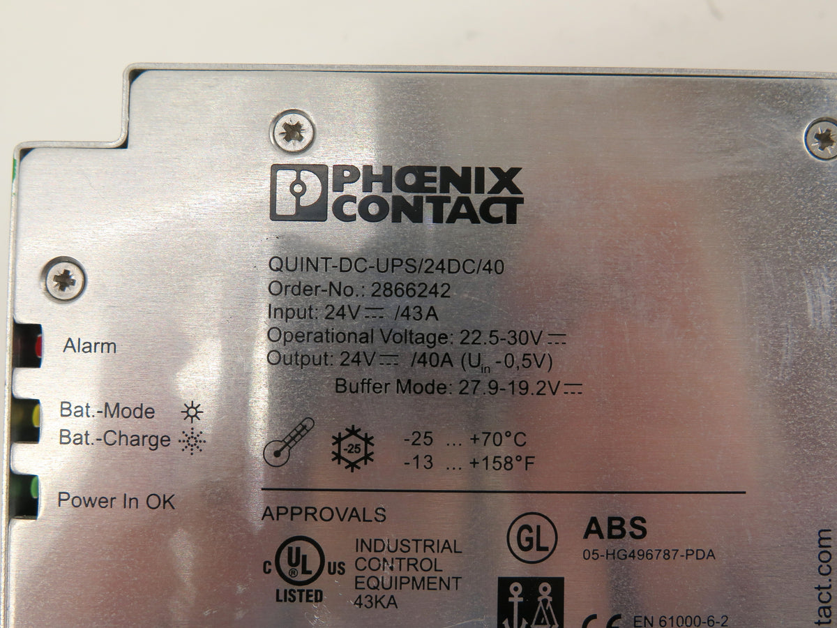 Pheonix Contact QUINT-DC-UPS/24DC/40 Power Supply Uninterruptible - Advance Operations