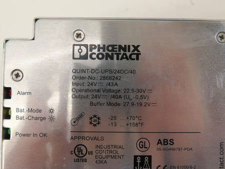 Pheonix Contact QUINT-DC-UPS/24DC/40 Power Supply Uninterruptible - Advance Operations