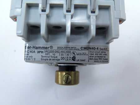 Cutler-Hammer C362N40-4 Disconnect Switch 600Vac 40A - Advance Operations
