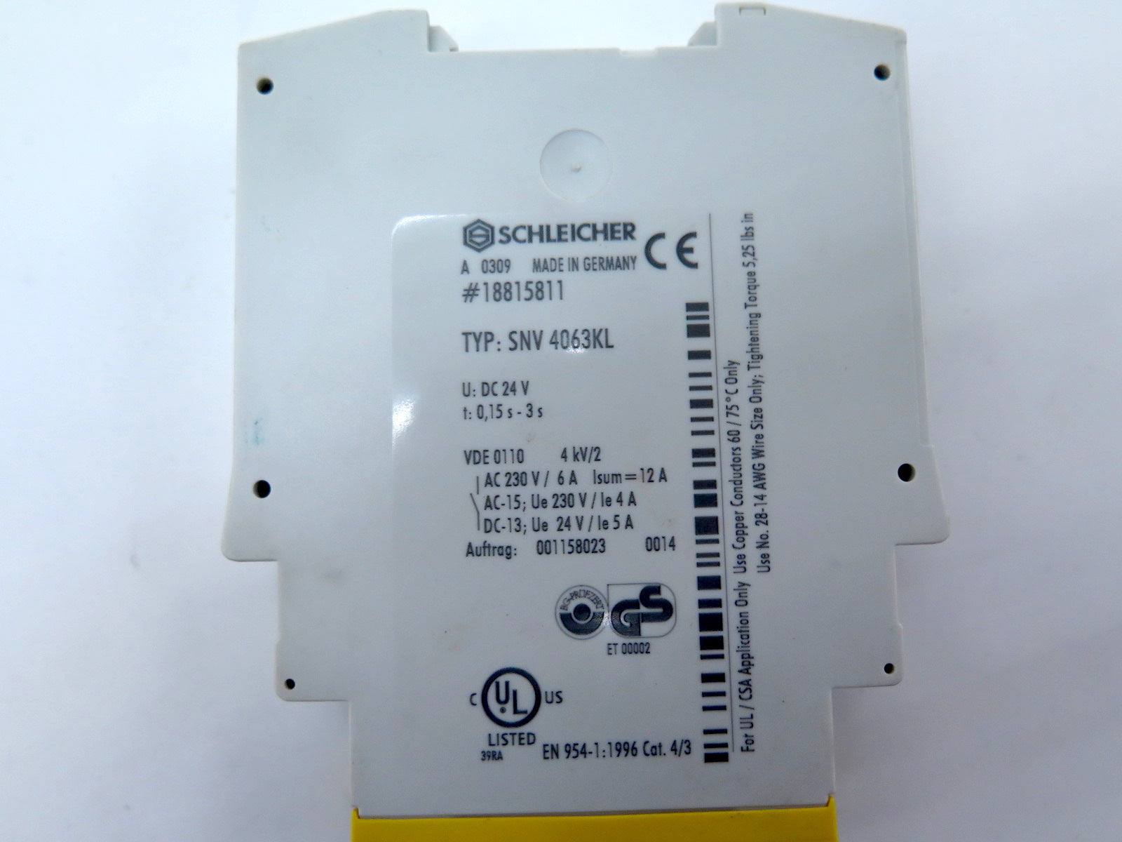 Schleicher 18815811 / SNV 4063KL Safety Relay 24Vdc - Advance Operations
