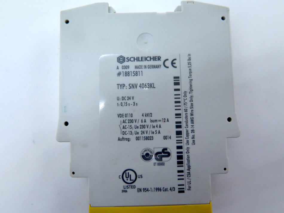 Schleicher 18815811 / SNV 4063KL Safety Relay 24Vdc - Advance Operations