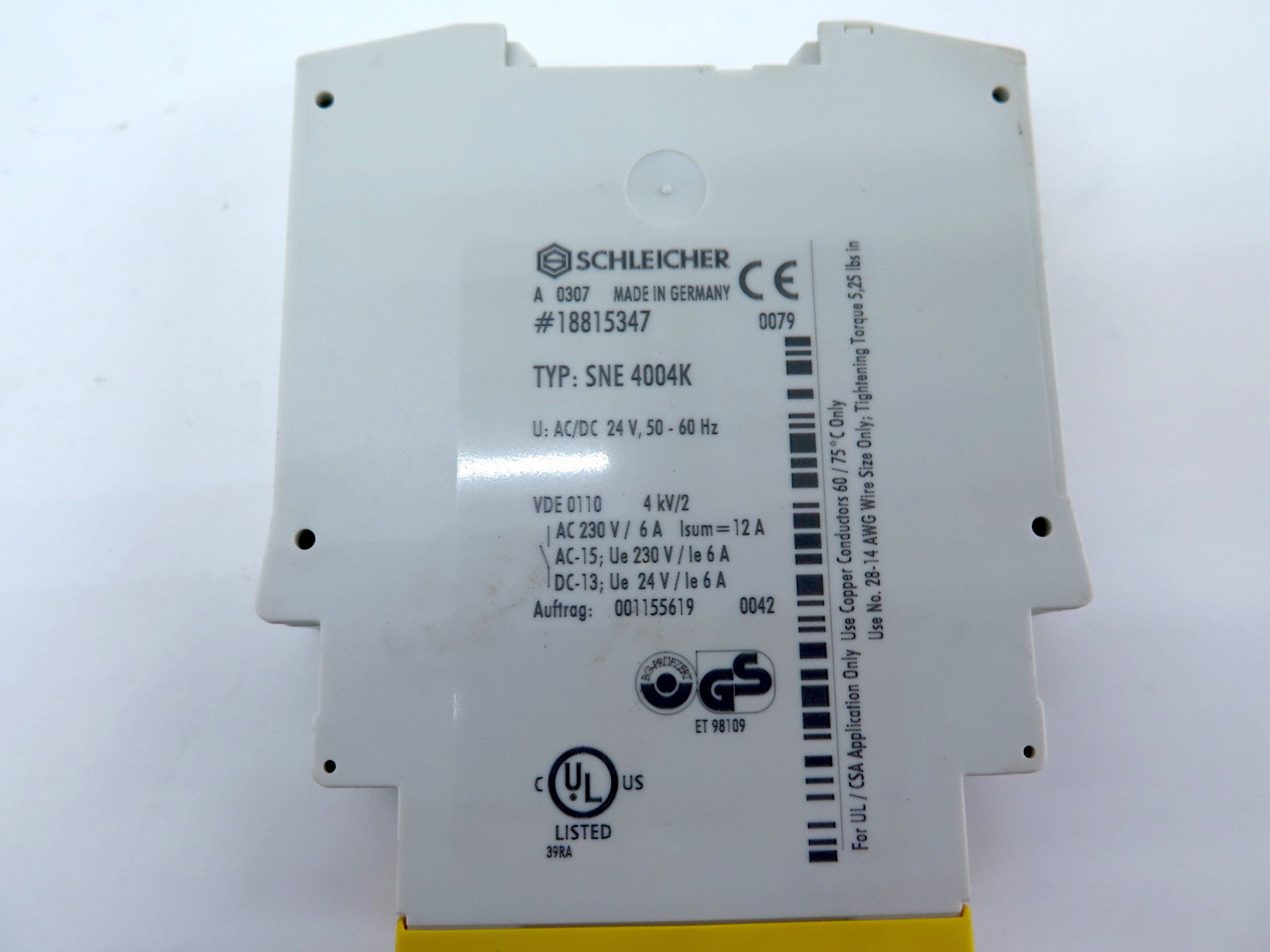 Schleicher 18815347 / SNE 4004K Safety Relay 24Vdc - Advance Operations