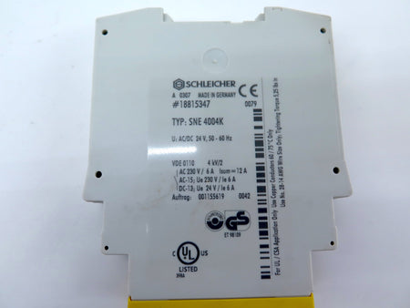 Schleicher 18815347 / SNE 4004K Safety Relay 24Vdc - Advance Operations