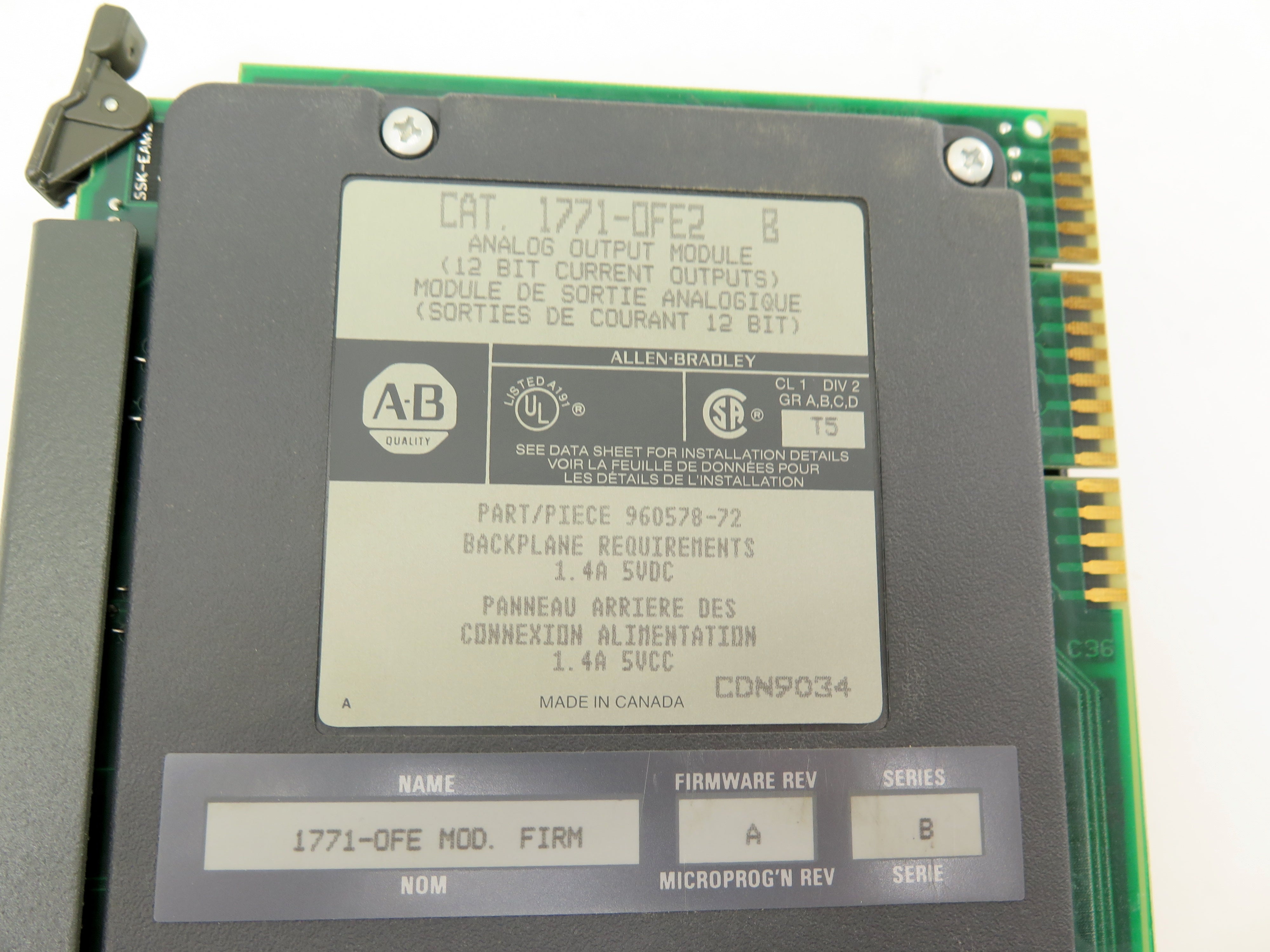 Allen-Bradley 1771-OFE2 Analog Output Module  12BIT - Advance Operations