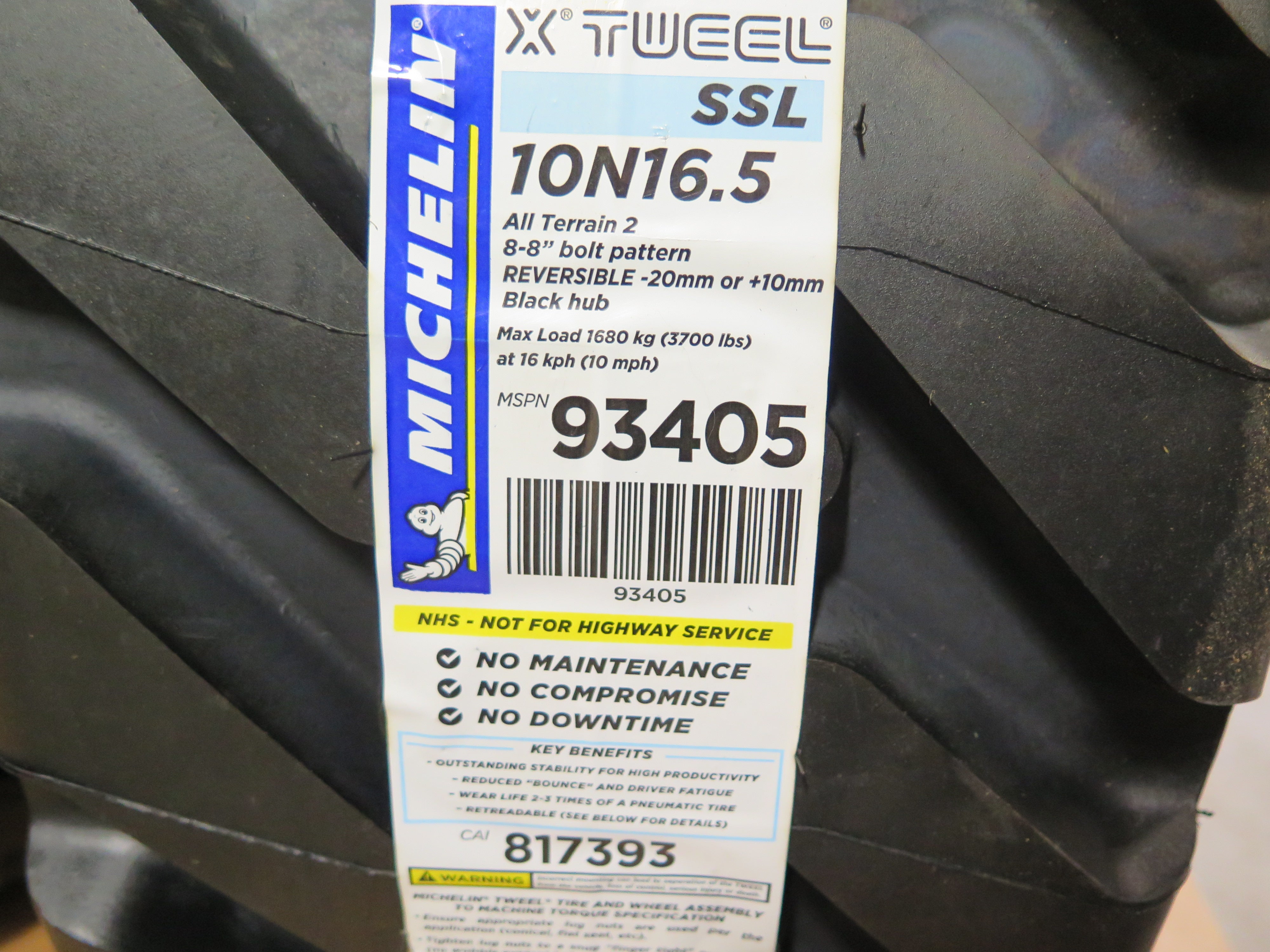 Michelin X Tweel Airless Radial Tire SSL All Terrain 10N16.5 8-8" Bolt Pattern - Advance Operations