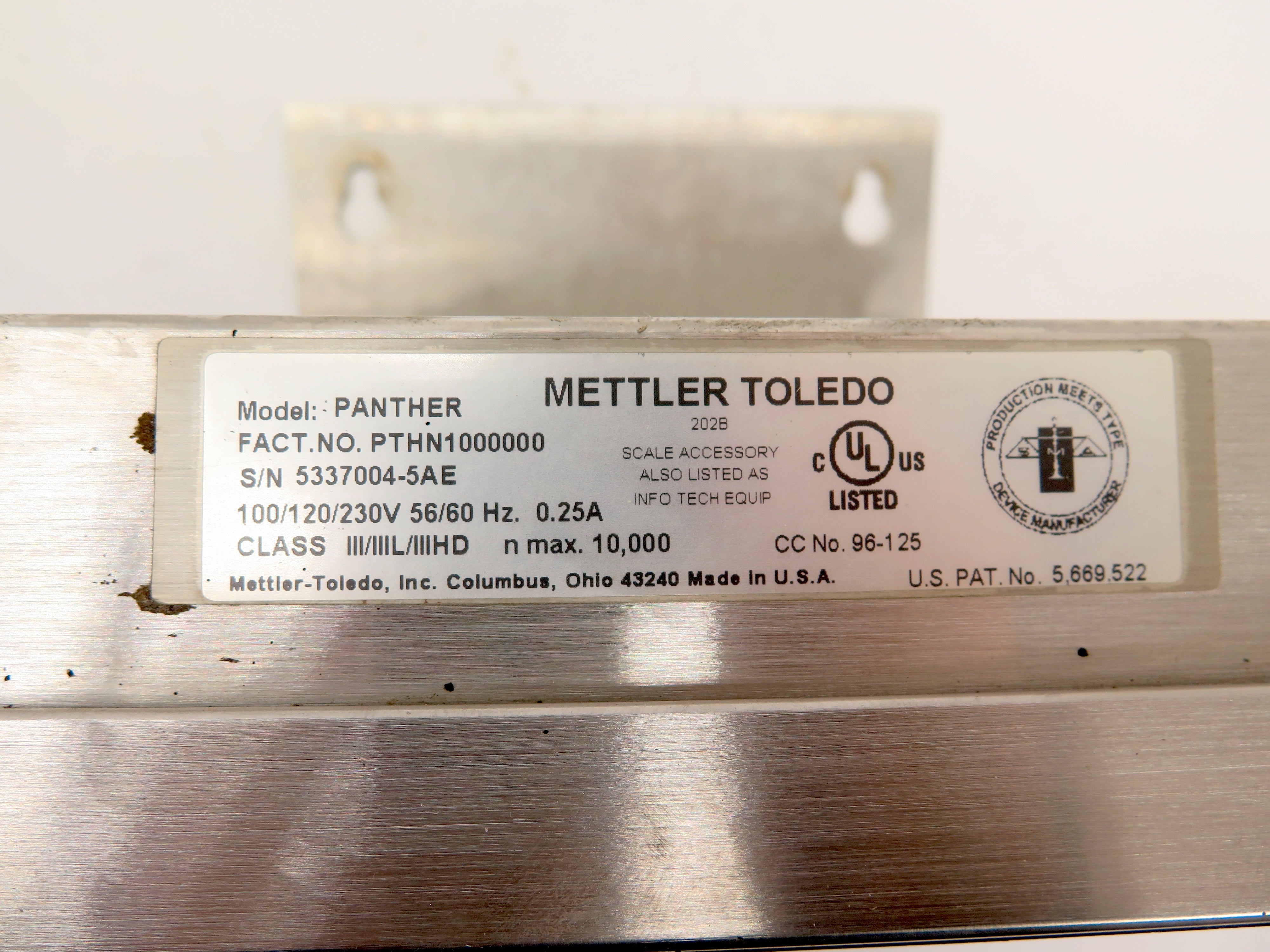 Mettler Toledo Panther Plus PTHN1000000 100-230Vac 56/60Hz 0.25A Scale - Advance Operations