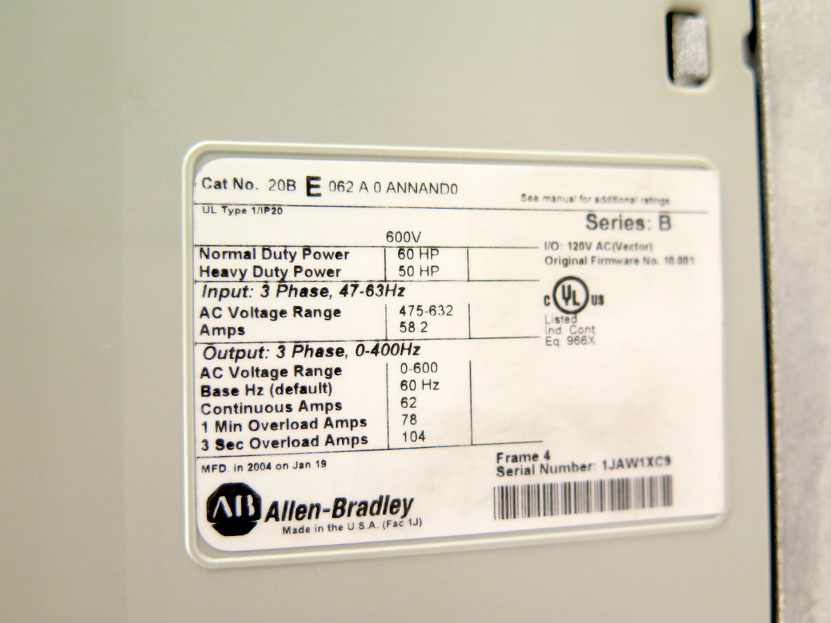 Allen-Bradley 20BE062A0ANNAND0 PowerFlex 700 AC Drive 60HP 62A - Advance Operations