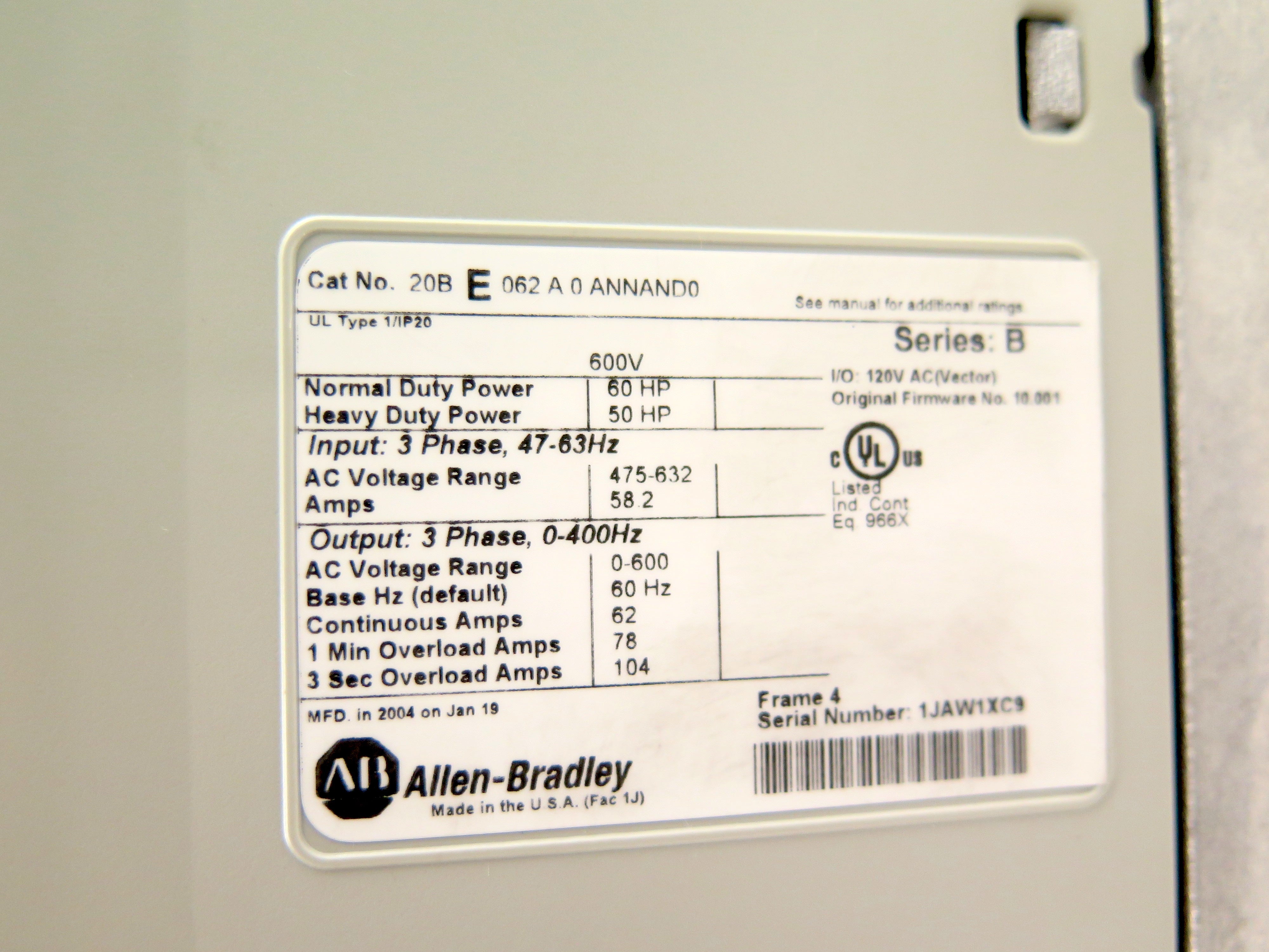 Allen-Bradley 20BE062A0ANNAND0 PowerFlex 700 AC Drive 60HP 62A - Advance Operations