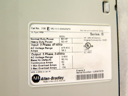 Allen-Bradley 20BE062A0ANNAND0 PowerFlex 700 AC Drive 60HP 62A - Advance Operations