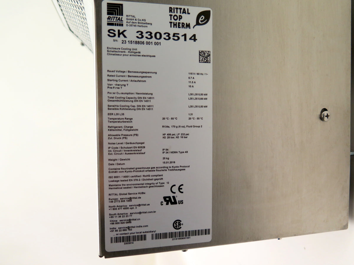 Rittal SK 3303514 Enclosure Cooling Unit Stainless Steel 115Vac 5.7A - Advance Operations