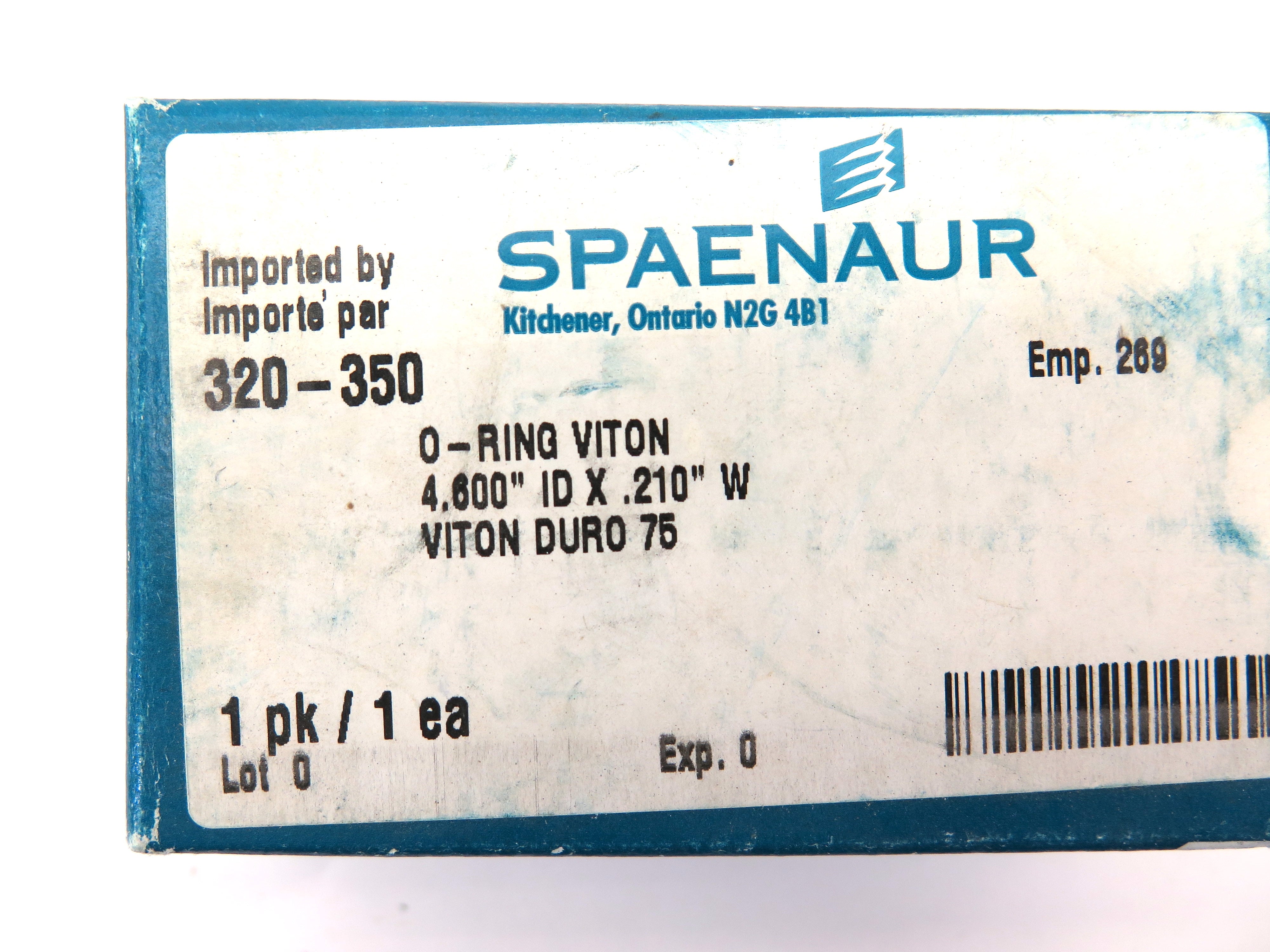 Spaenaur 320-350 O-Ring Viton Duro 75 4.60 0" ID  X .210 W - Advance Operations