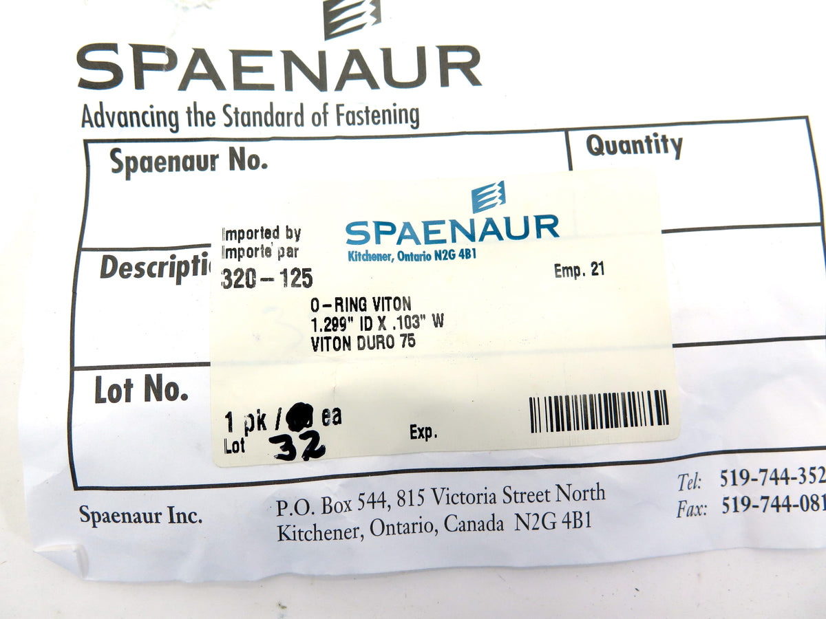 Spaenaur 320-125 O-Ring Viton Duro 75  1.299" ID X .103W  Lot of 32 - Advance Operations