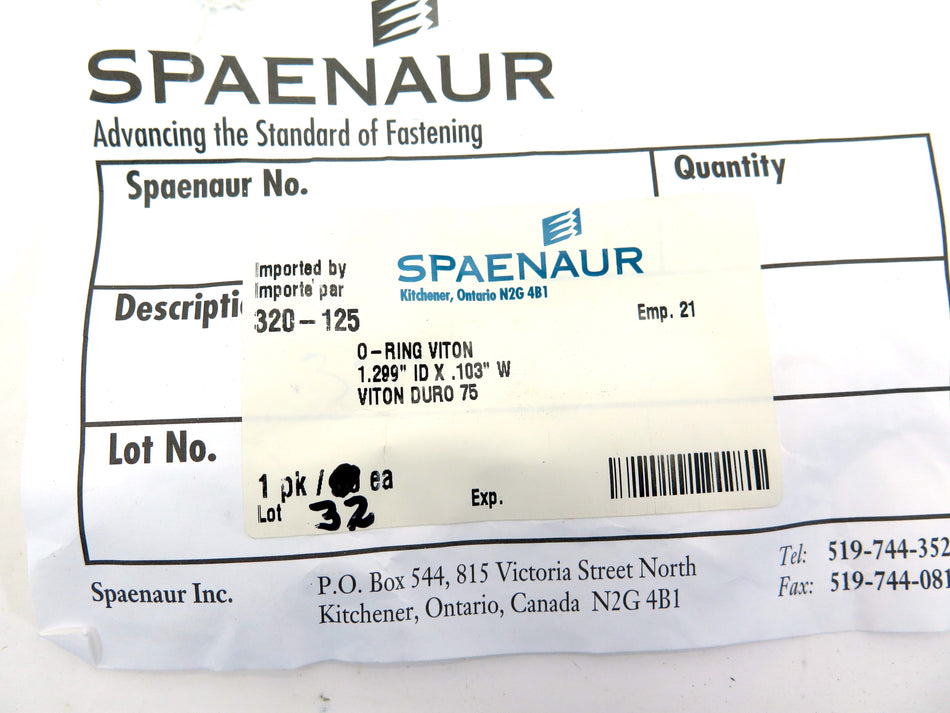 Spaenaur 320-125 O-Ring Viton Duro 75  1.299" ID X .103W  Lot of 32 - Advance Operations