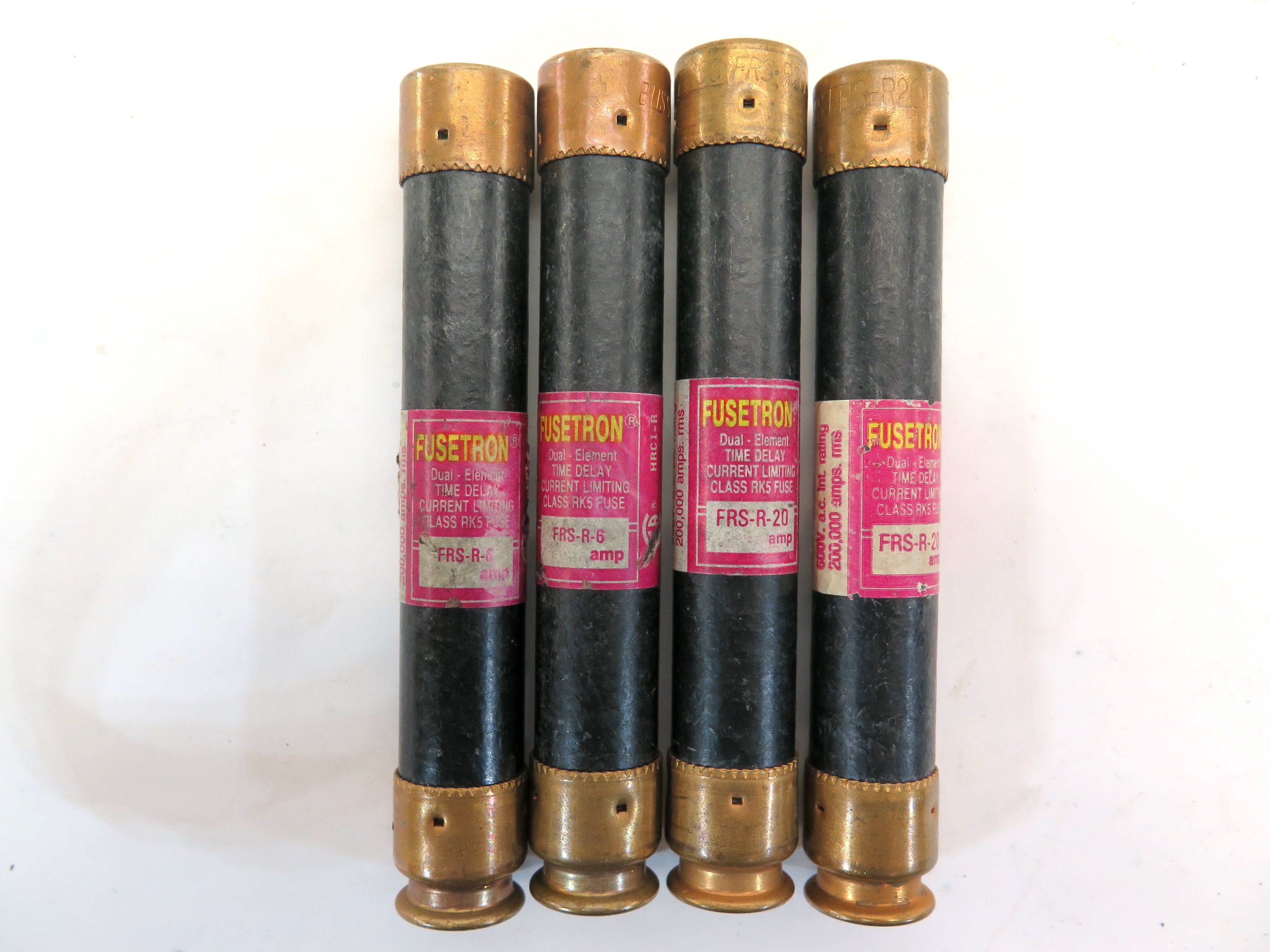Fusetron FRS-R-20 & FRS-R6  2 of each model  Time Delay Fuse Lot of 4 - Advance Operations