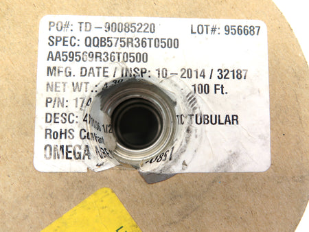 Omega Wire  QQB575R36T0500 1/2" T/C TUBULAR BRAID WIRE AA59569R36T0500 (10FT) - Advance Operations