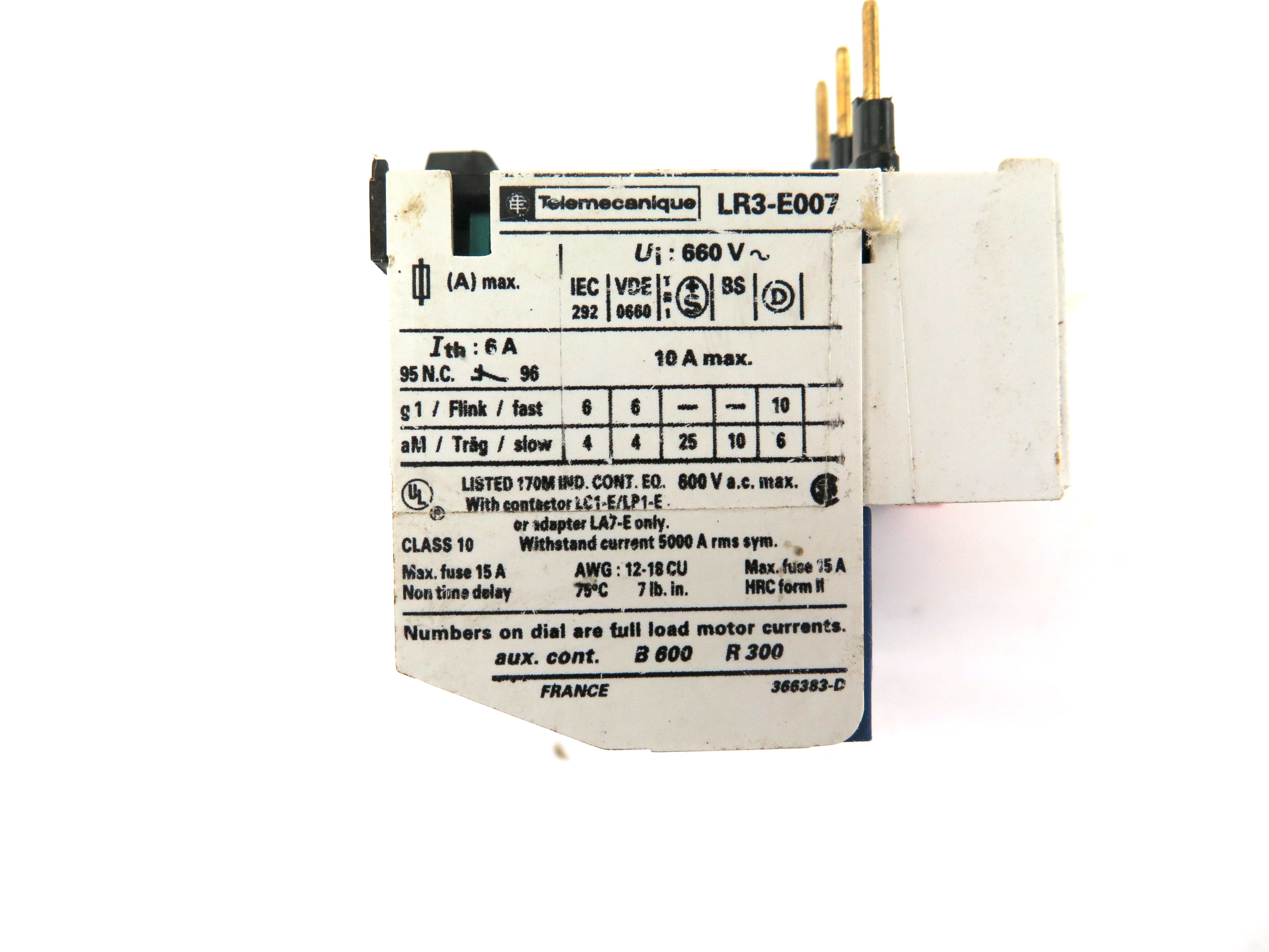 Telemecanique LR3-E007 Thermal Overload Relay 600Vac Max - Advance Operations