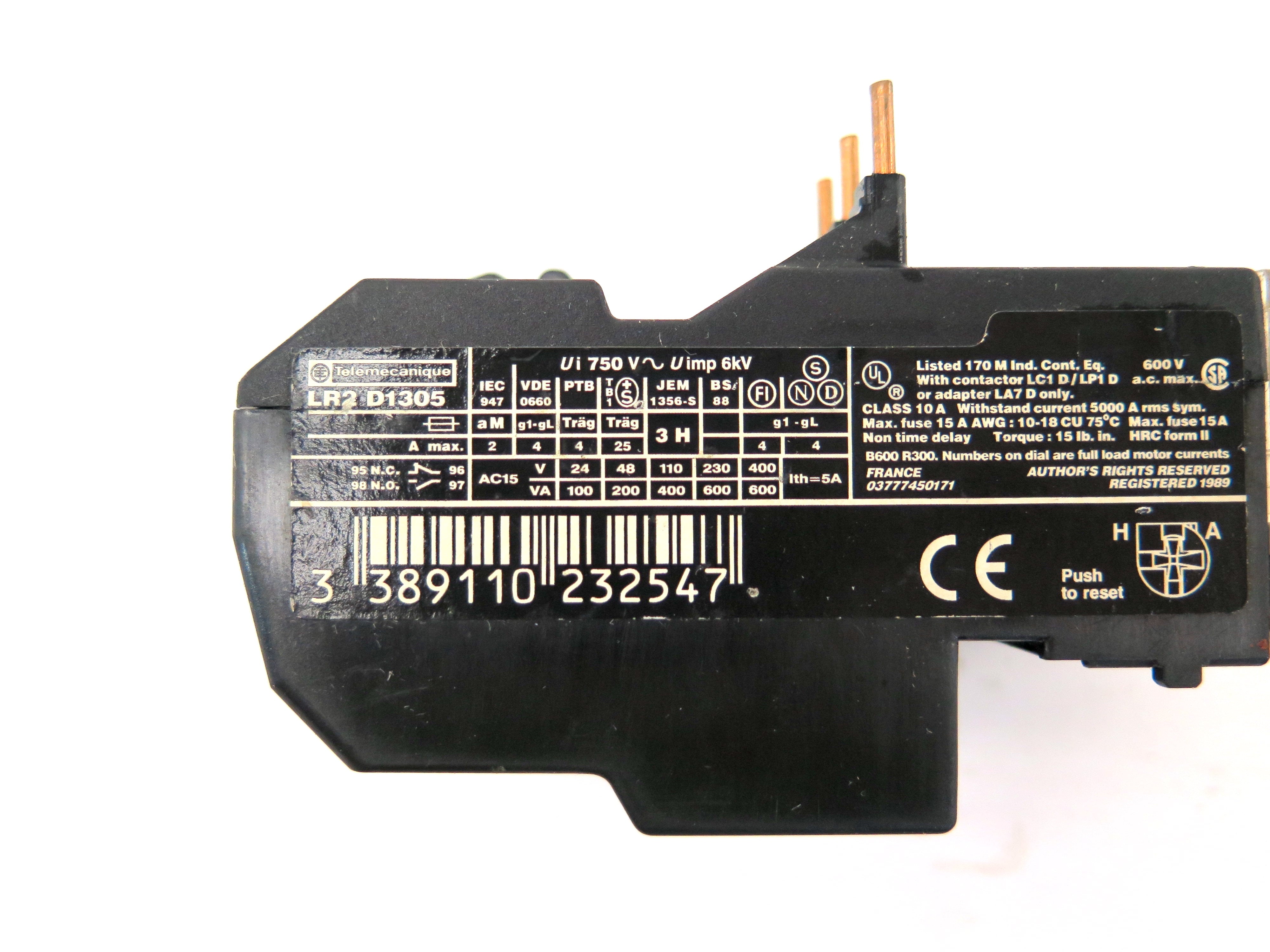 Telemecanique LR2 D1305  Overload Relay Adjustable 0.63A-1A - Advance Operations
