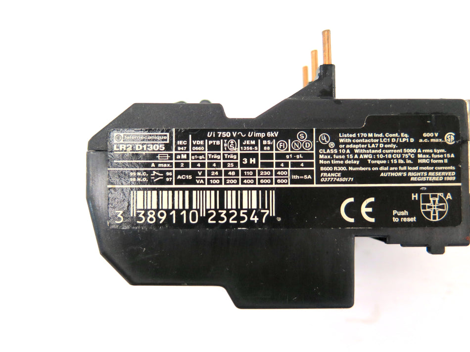 Telemecanique LR2 D1305  Overload Relay Adjustable 0.63A-1A - Advance Operations