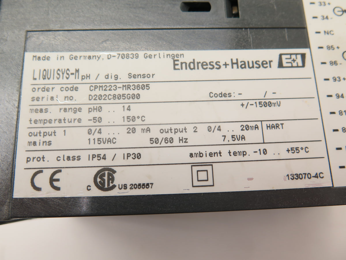 Endress + Hauser CPM223-MR3606 Liquisys M pH/ORP Transmitter Profibus PA - Advance Operations