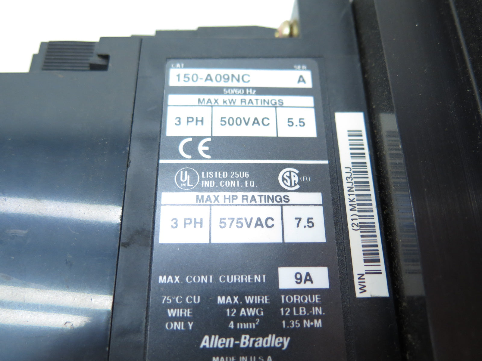 Allen-Bradley 150-A09NC Soft Start Motor Starter 3Ph 575Vac 7.5HP - Advance Operations