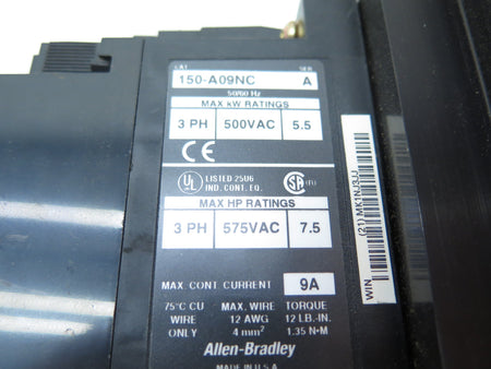 Allen-Bradley 150-A09NC Soft Start Motor Starter 3Ph 575Vac 7.5HP - Advance Operations