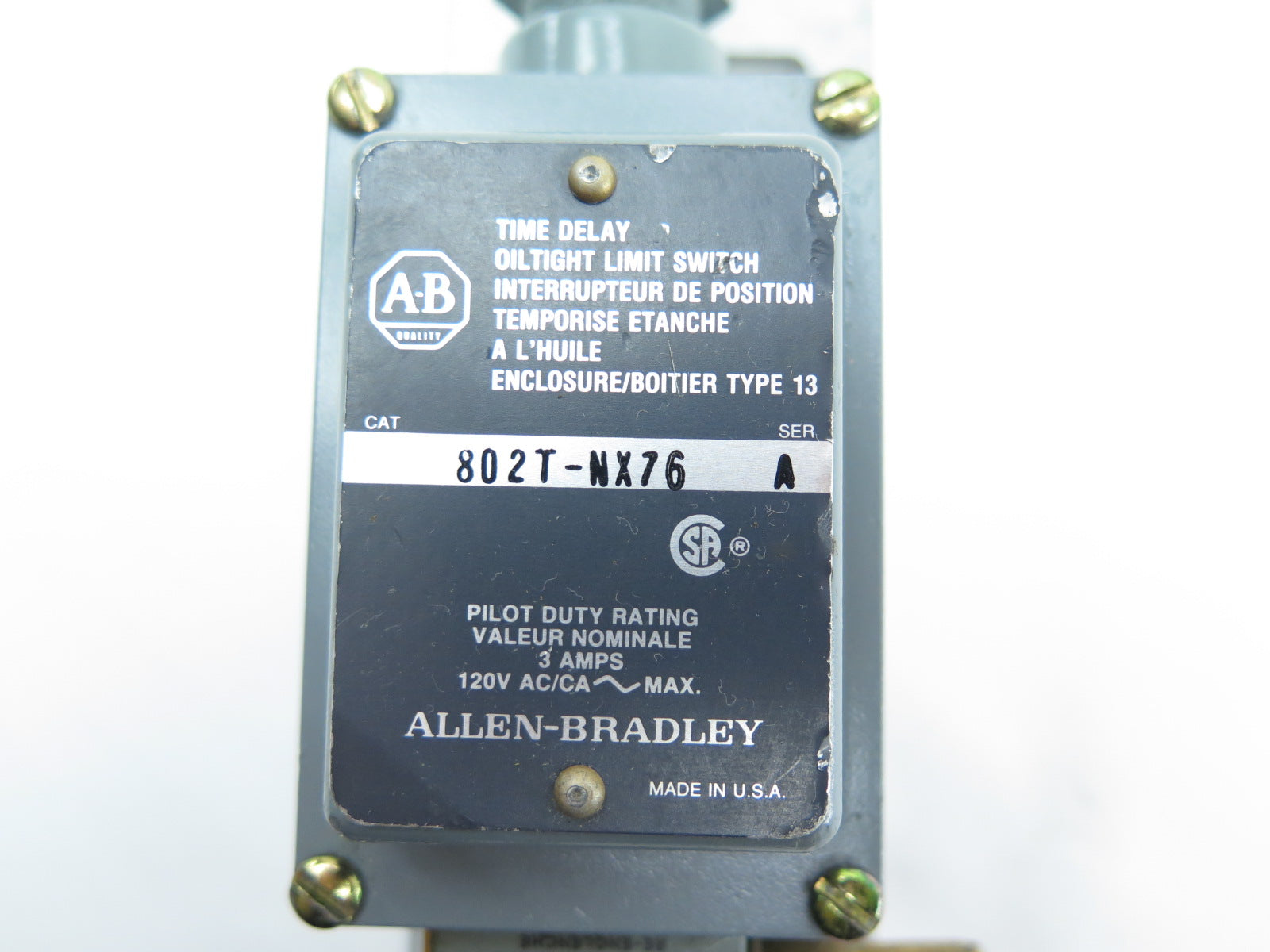 Allen-Bradley 802T-NX76 Time Delay Oiltight Limit Switch & 40192-145-52 head - Advance Operations
