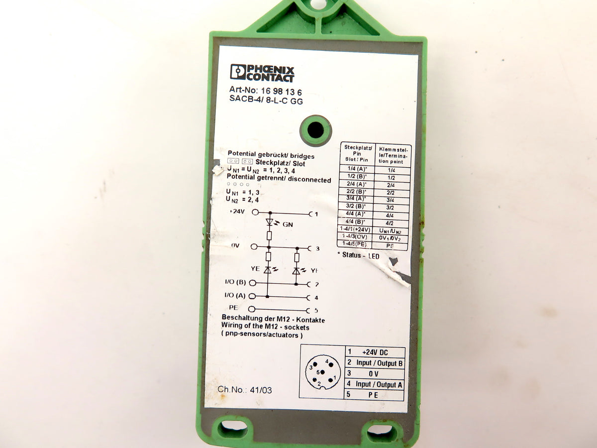 Pheonix Contact 16 98 13 6 SACB-4/ 8-L-C GG 4 Position Sensor Collection Unit - Advance Operations