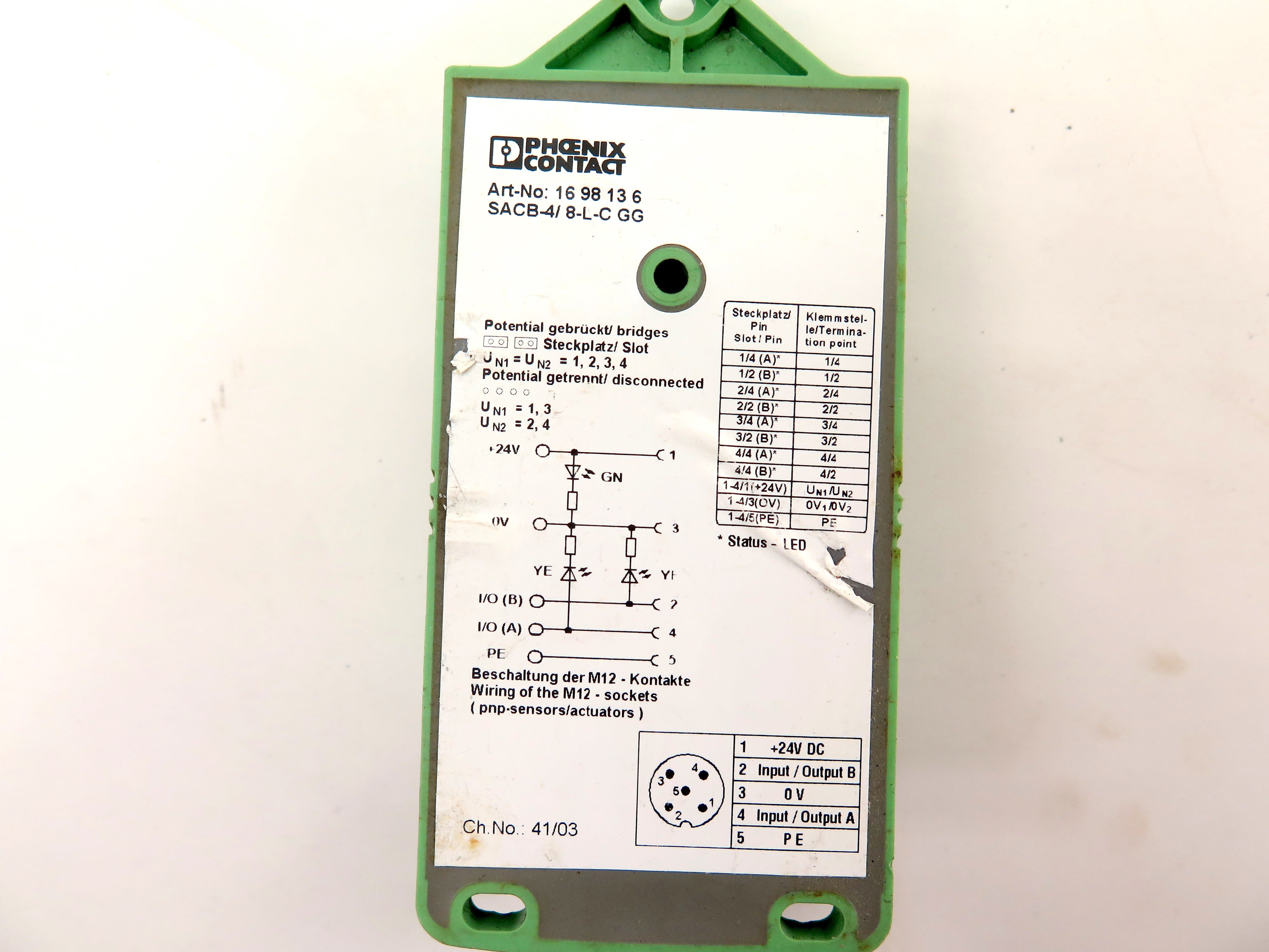 Pheonix Contact 16 98 13 6 SACB-4/ 8-L-C GG 4 Position Sensor Collection Unit - Advance Operations