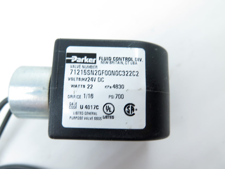 Parker 71215SN2GF00N0C322C2 Solenoid Coil 24Vdc ONLY - Advance Operations