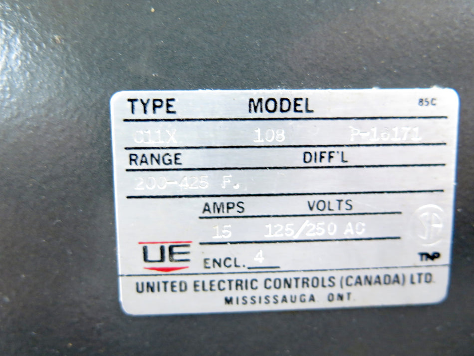 United Electric Model: 108 P-16171 Type: C11X Temperature Switch - Advance Operations