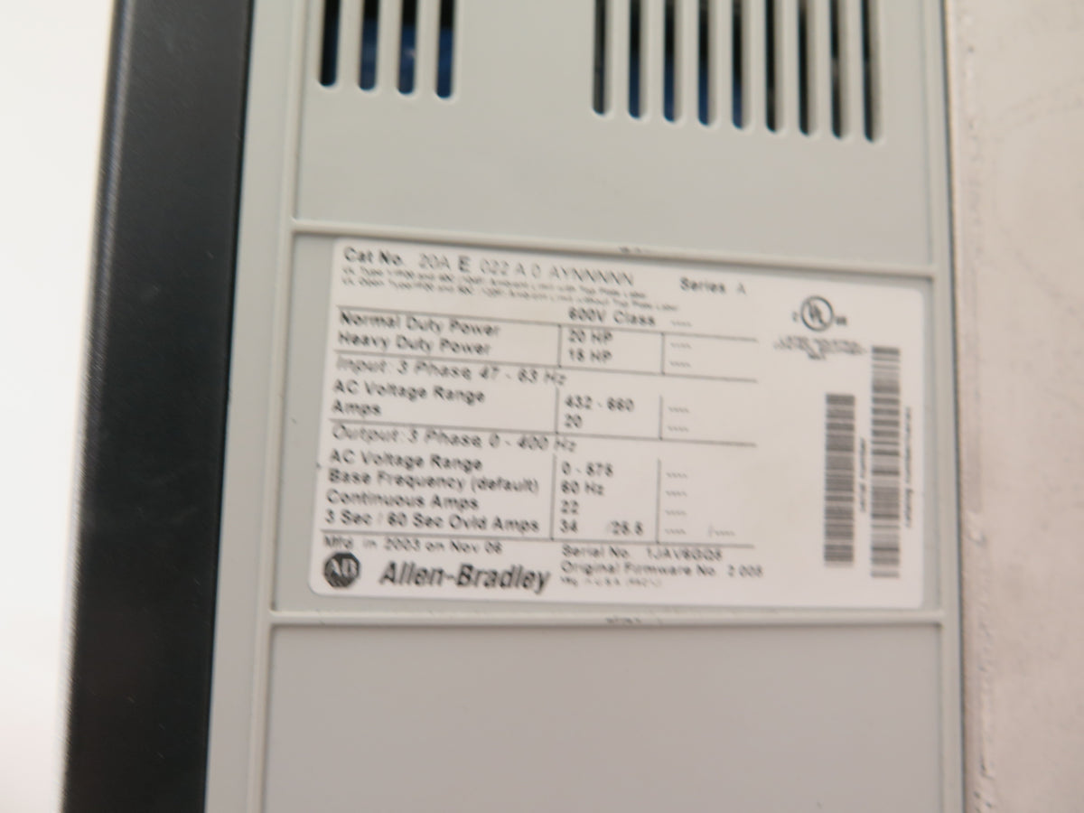 Allen-Bradley 20AE022A0AYNNNNN PowerFlex 70 AC Drive 20HP 432-600Vac - Advance Operations