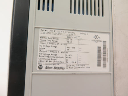 Allen-Bradley 20AE022A0AYNNNNN PowerFlex 70 AC Drive 20HP 432-600Vac - Advance Operations