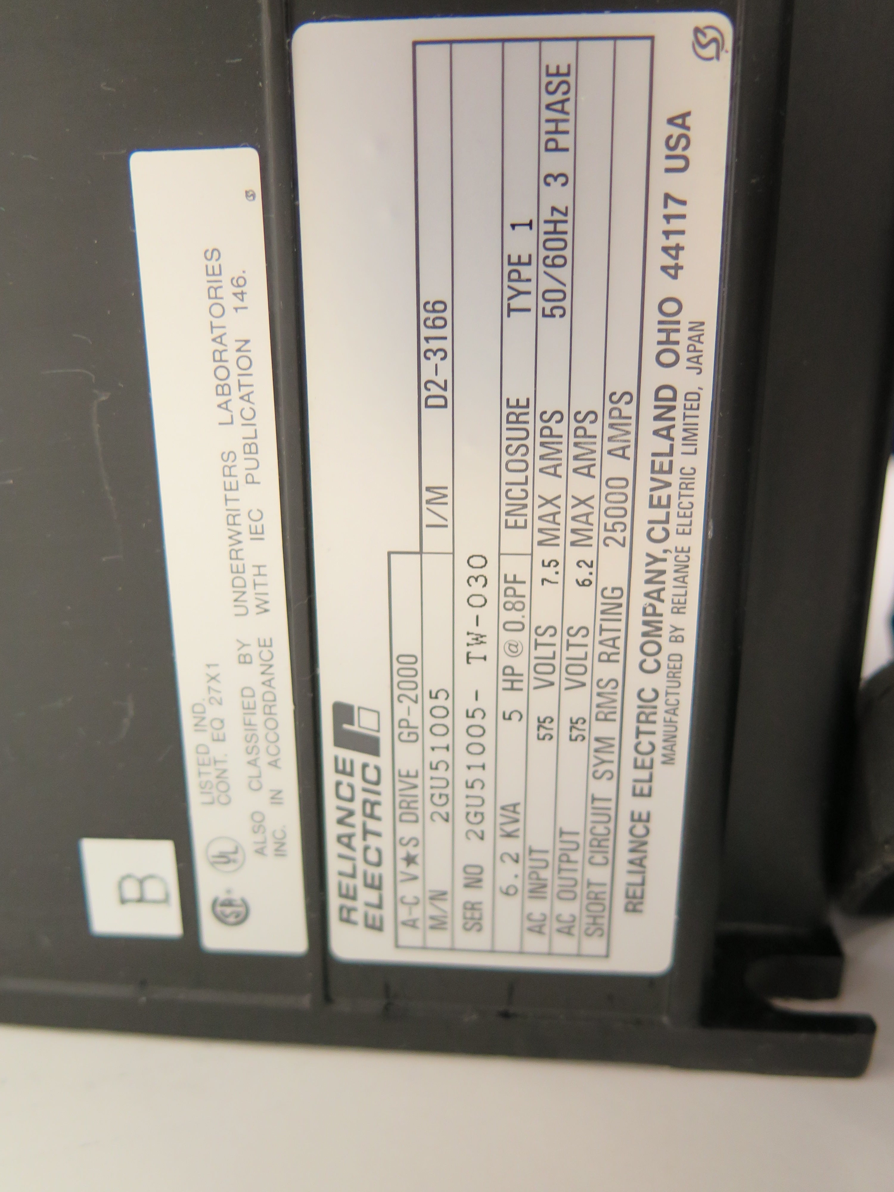 Reliance Electric A-C V*S Drive GP-2000 / 2GU51005 AC Drive 6.2kVa 5HP - Advance Operations