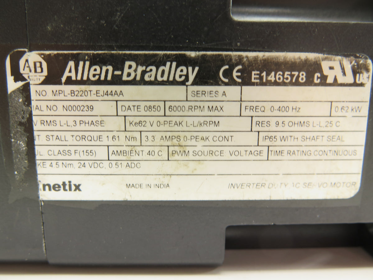 Allen-Bradley MPl-B220T-EJ44AA Inverter Duty AC Servo Motor 460V 0.62kW - Advance Operations