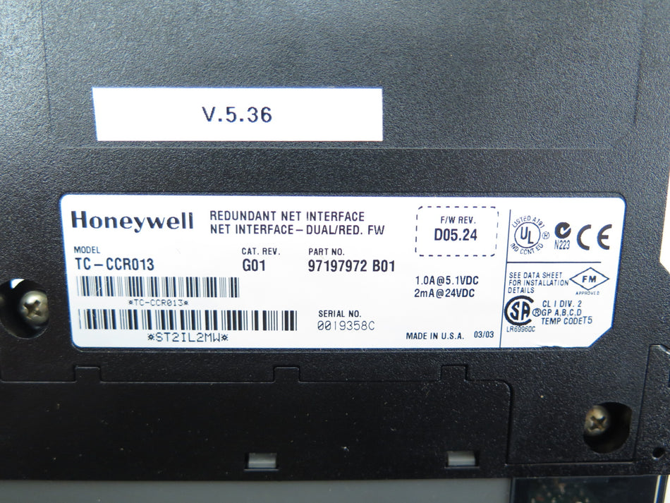 Honeywell TC-CCR013 Redundant Net Interface Dual/Red. FW Rev.G01 - Advance Operations
