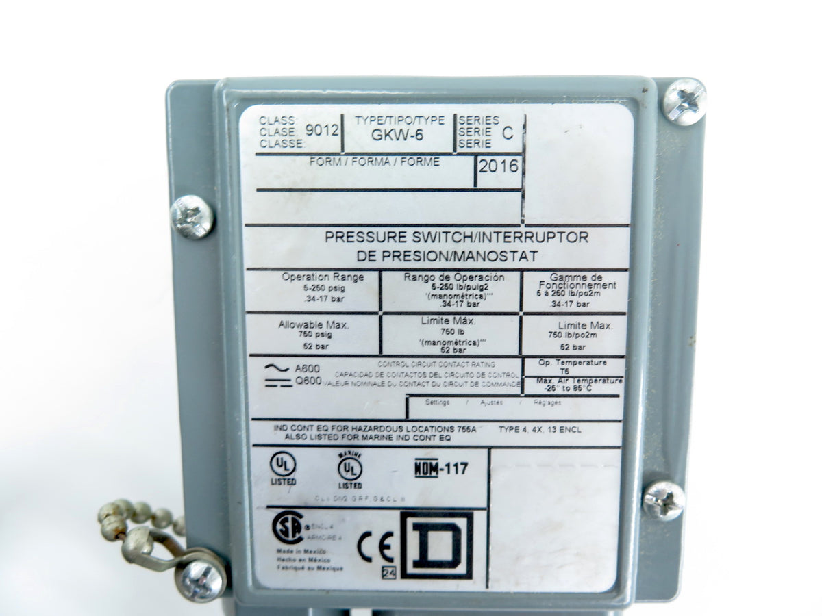 Square D / Telemecanique GKW-6 Pressure Switch / Interruptor De Presion - Advance Operations