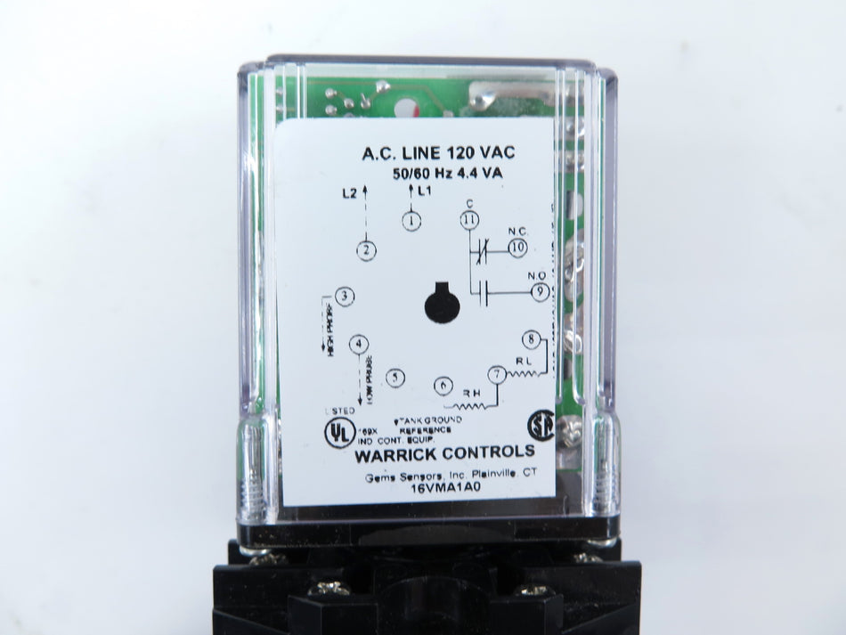 Warrick Controls 16VMA1A0 Control Relay 11 PIN 120Vac 50/60Hz 4.4VA - Advance Operations