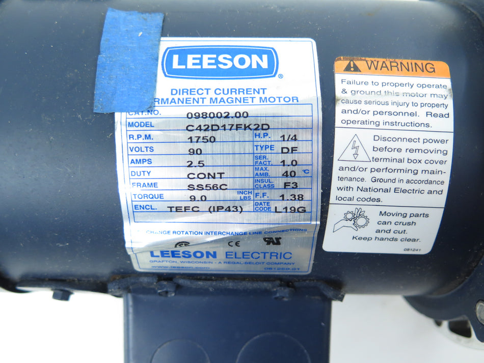 Leeson DC Permanent Magnet Motor C42D17FK2D 1/4  & Varvel SRT04028G319 Gearbox - Advance Operations
