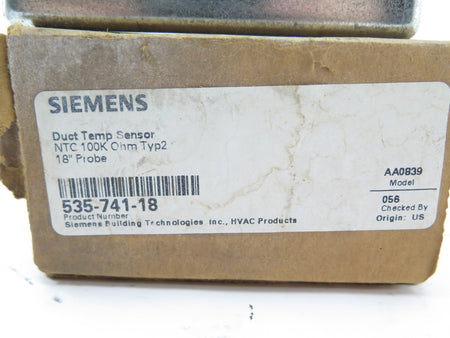 Siemens 535-741 Duct Temperature Sensor - Advance Operations