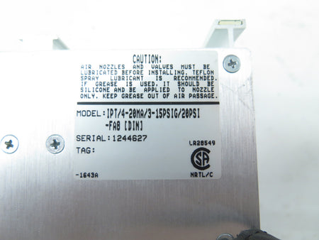 Moore Industries IPT/4-20MA/3-15PSIG/20PSI-FAB Current / Pressure Transmitter - Advance Operations