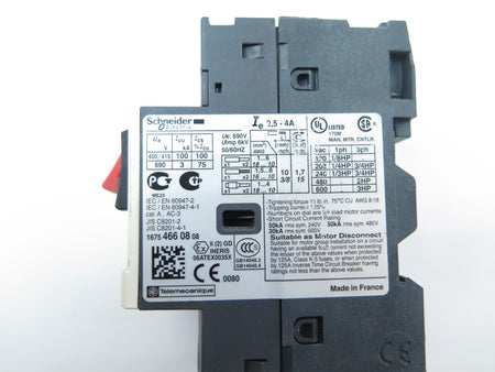 Schneider GV2ME08 Motor Starter Circuit Breaker 2.5-4A - Advance Operations