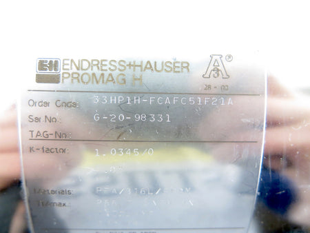 Endress + Hauser 33HP1H-FCAFC51F21A Promag H 4.0" Tri-Clamp Flow Meter - Advance Operations