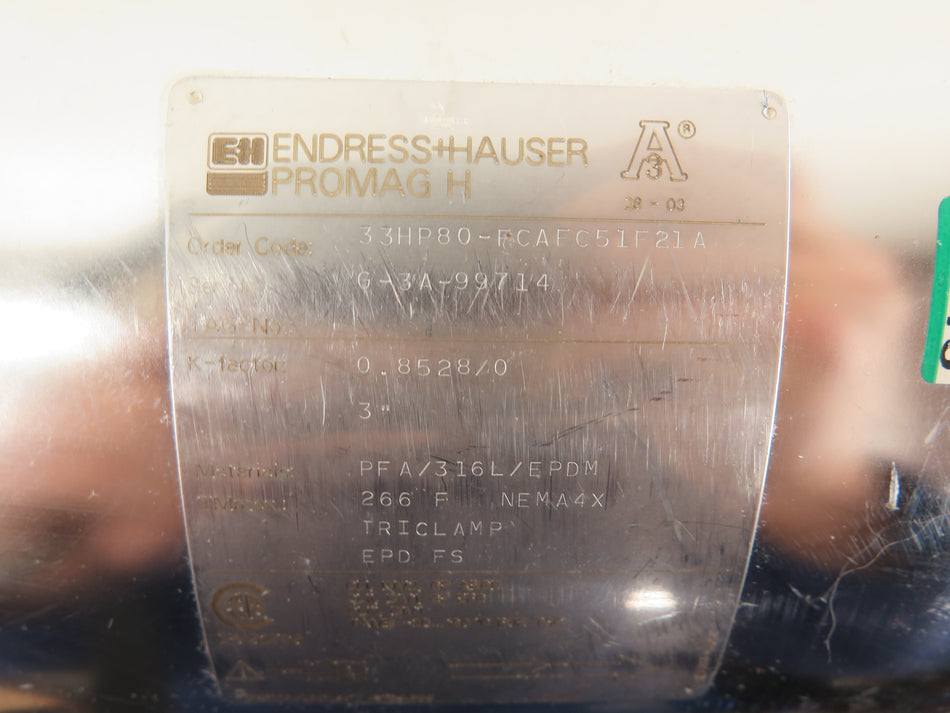 Endress + Hauser 33HP80-FCAFC51F21A Promag H Stainless Steel Flow Meter 3po - Advance Operations